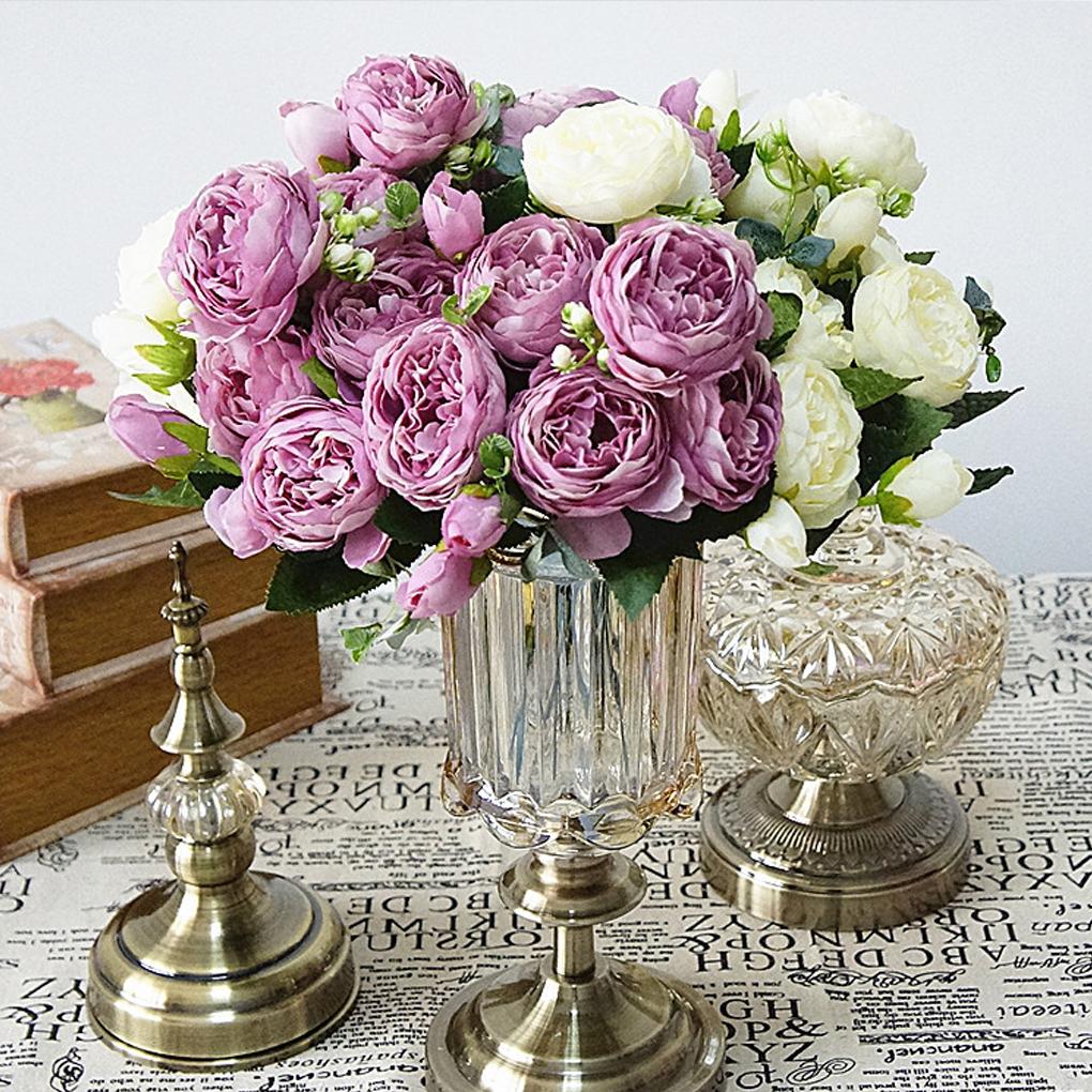 Bouquet di Fiori di Seta di Rosa Artificiale Rose Finte Fiori Real Touch per Festa Matrimonio Hotel Composizioni Ornamenti
