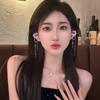 Elegant Zircon Crescent Moon Pearl Tassel Ear Clip - Chic & Versatile Niche Fashion Earring