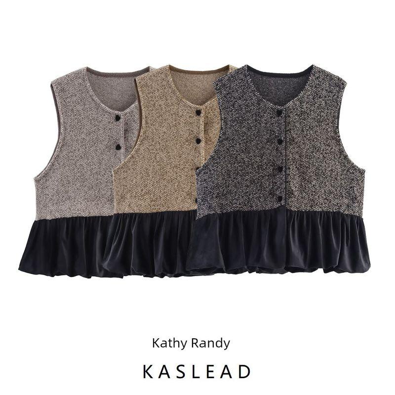 Kaslead New Women clothes Western Style Velvet Patchwork Knitted Double-sided Nylon Sleeveless Vest Vest