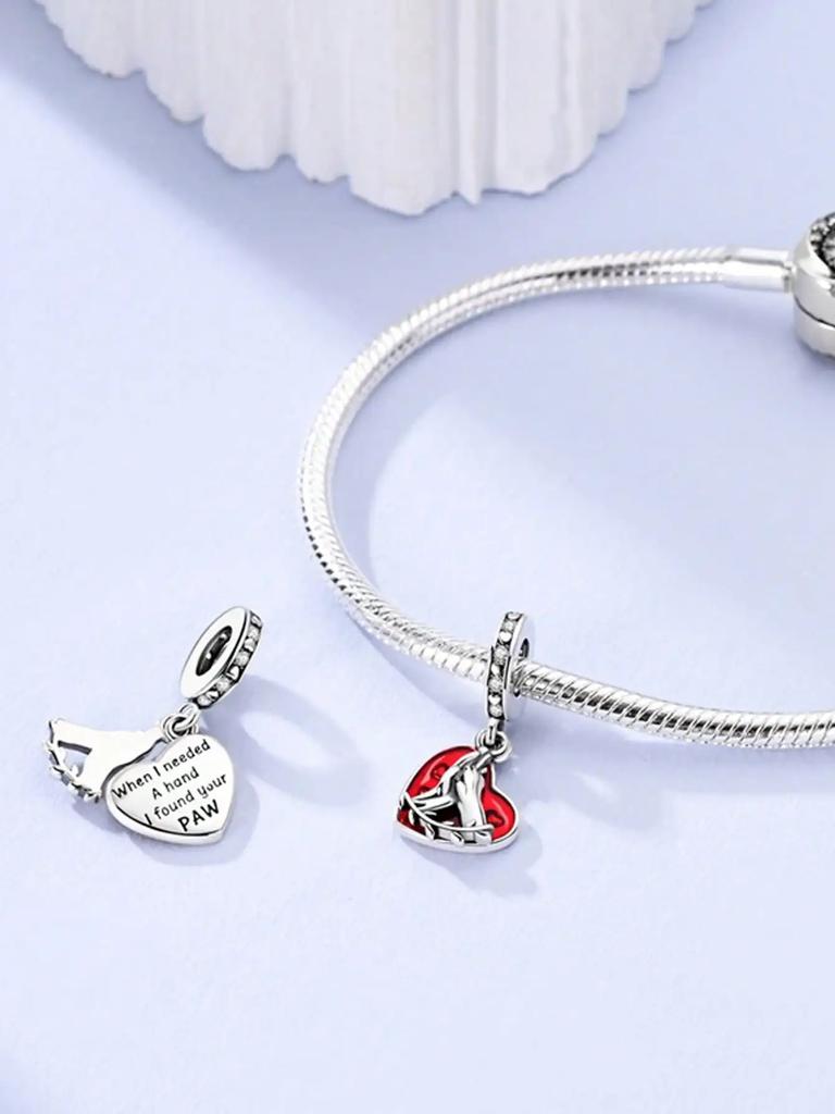 Copper Plated Original Charms Valentine'S Day Pink Heart Beads Fit Bracelet Women'S Jewelry Gift