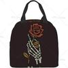 Skeleton Hand Holding Rose Lunch Bag for Women Men Valentine's Day Insulated Lunch Box with Pocket Zippers for Adult Work