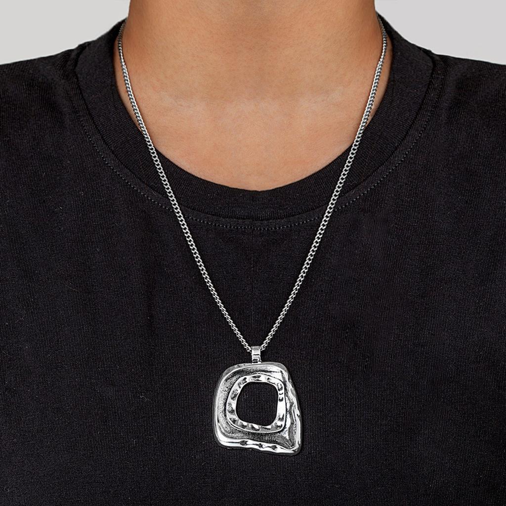 1 Piece Silver/Matte Gold Large Boho Open Charm Pendant Chain Statement Necklace