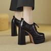 Fashion Super High Heel Single Shoes Autumn New Round Toe Front Strappy Platform Non-slip Wear-resistant Block Heel Shoes
