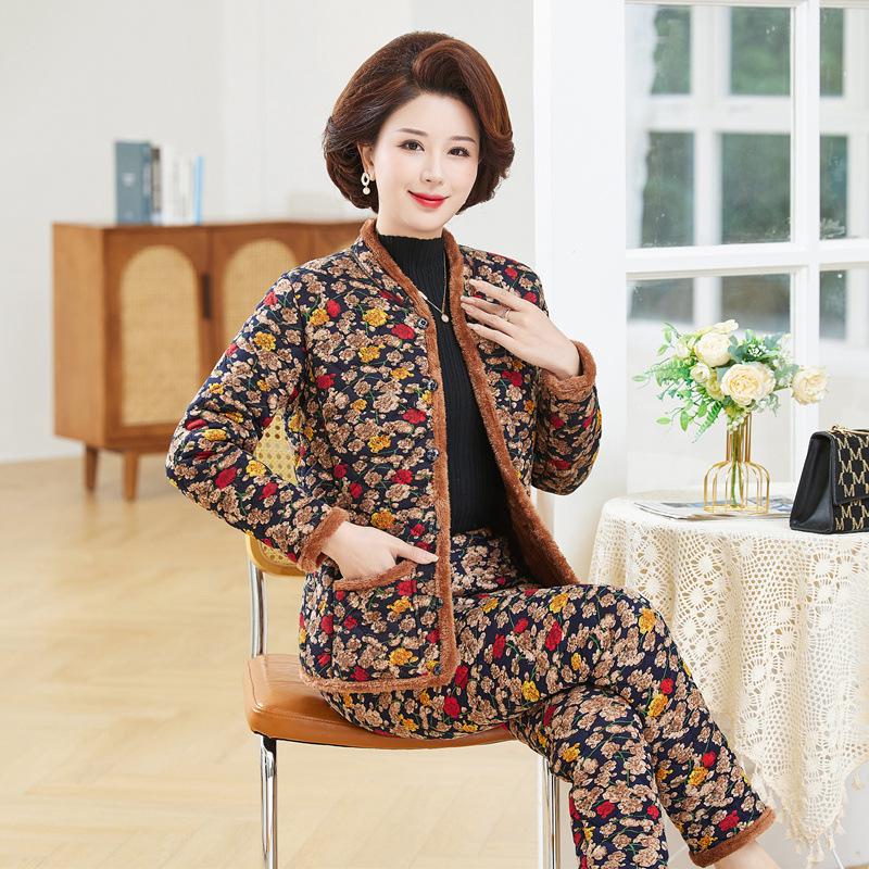 Women's Winter 3-Piece Set: Silk Cotton Coat & Outerwear for Middle-Aged