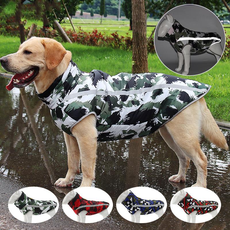 Veste d'hiver imperméable rembourrée pour chien, treillis Doodle bleu, garde au chaud, réflexion nocturne, manteau en coton pour animaux de compagnie, vêtements, fournitures pour animaux de compagnie