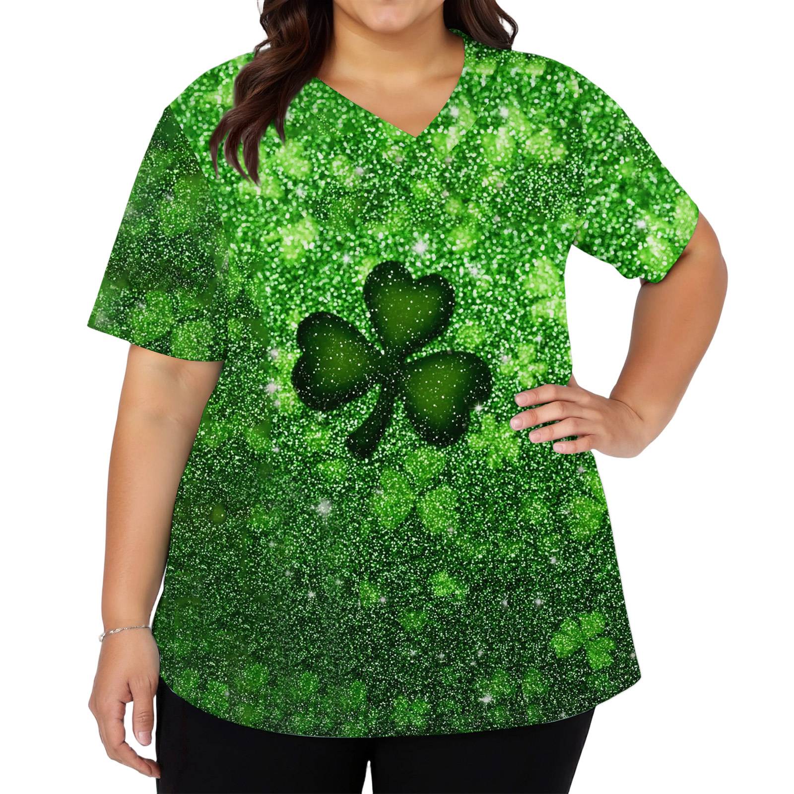 

Жіночий модний робочий одяг з V-подібним вирізом і короткими рукавами з принтованими кишенями L