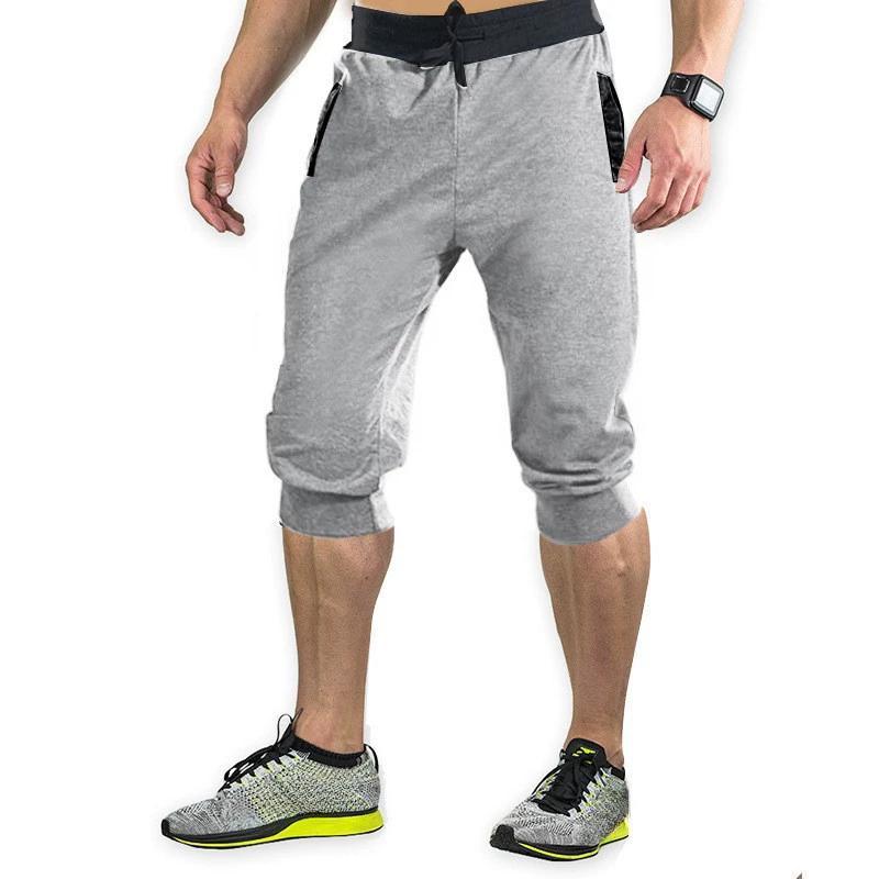 Sports Pants for Men, Casual Jogging Shorts, Elastic Fitness Pants, Light Plate, Solid Color