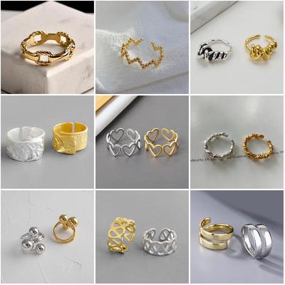 Bague en métal chaîne cœur irrégulier poli géométrique