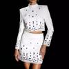 Chic French Socialite Rhinestone Bandage Top & Hip-Hugging Midi Mini Skirt Set