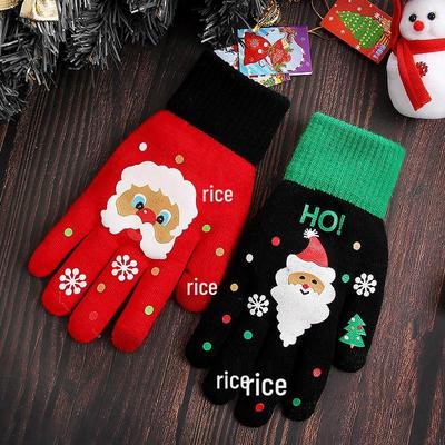 Children's Santa Claus Winter Touchscreen Wool Gloves: Cute, Cartoon, Thickened, and Cold-Proof for Riding