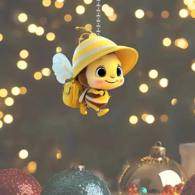 Acrylic Yellow Bee Hanging Decoration Car Rearview Mirror Little Bee Ornament Keychain Backpack Animal Pendant Birthday Gift