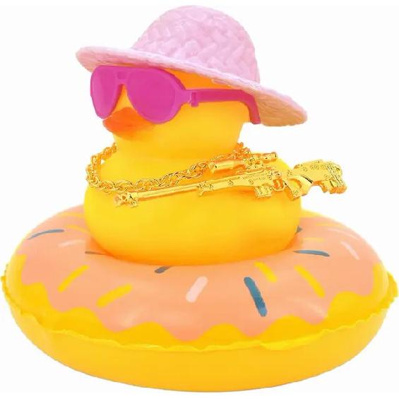 Duck Car Ornaments Yellow Duck Car Dashboard Decorations Set with Sunglasses, Swimming Ring Kids Bath Toys Home Duck Decoration