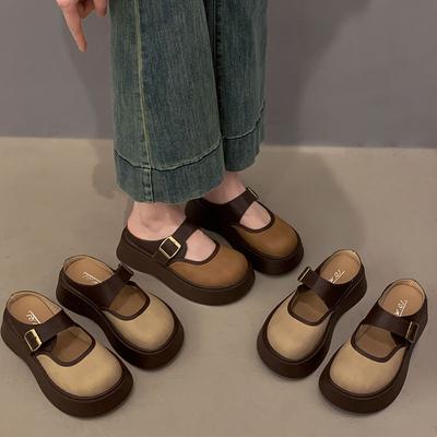 Retro mode kleine plateauzolen enkele schoenen 2024 winter nieuwe populaire dames Koreaanse bovenkleding tas hoofd halve slippers