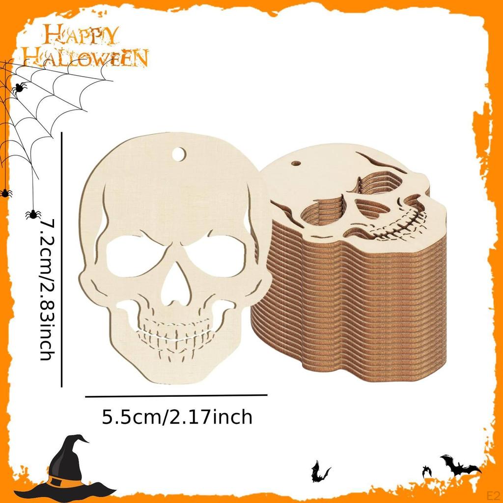 24x Halloween Wood Slices Unfinished Hanging Cutouts Ornaments for Wedding Holidays