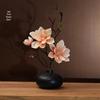 Magnolia Ceramic Vase Set with Realistic Floral Art for Living Room or Restaurant Decor