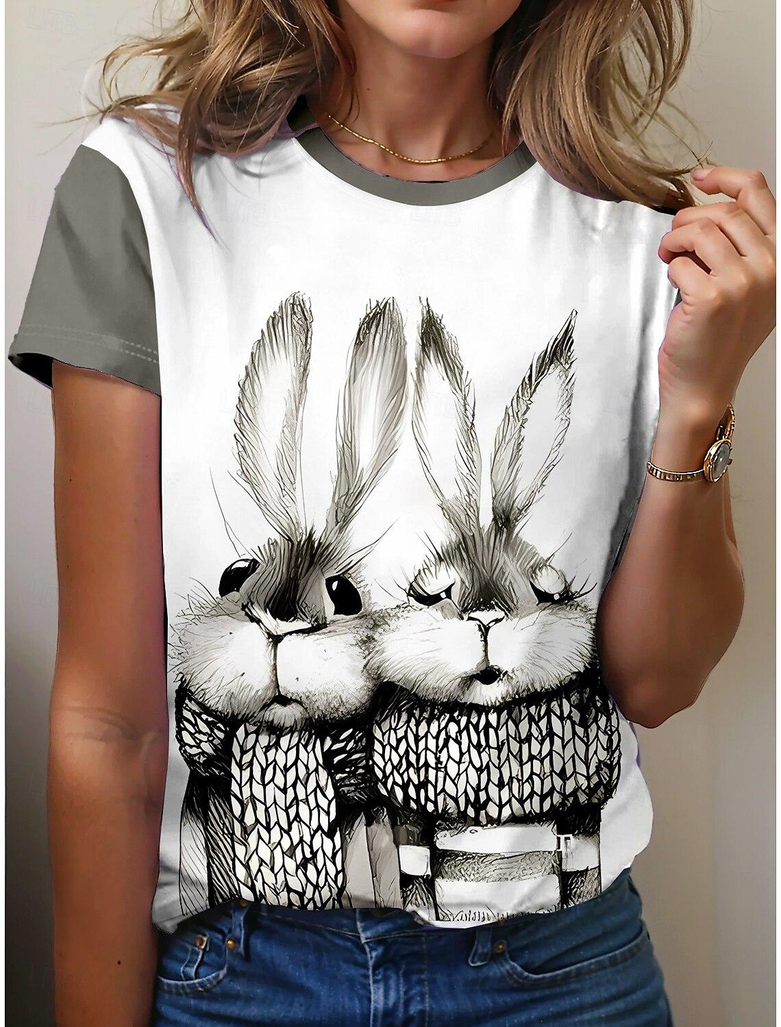 

Summer Fun Easter Rabbit T-Shirts 3D Print Women s Round-Neck Short Sleeve T Shirt Harajuku Casual Tees Y2k Female Clothing S