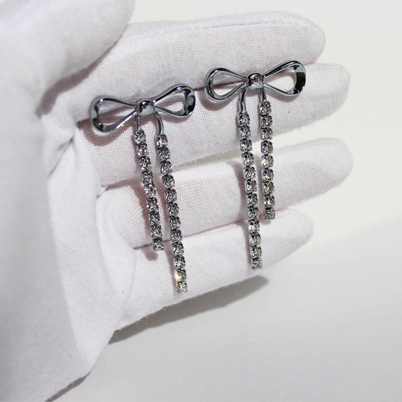 Dreamy Diamond Tassel Bow Earrings: Rococo Style, Sweet Cool Girl, Light Luxury, Preppy Studs.