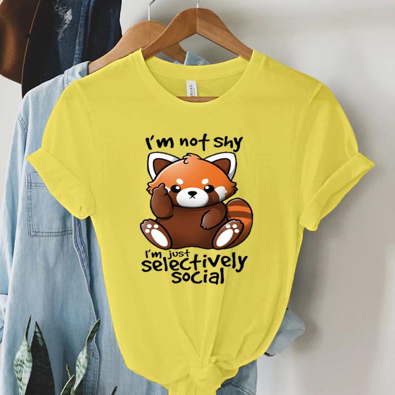 Print Trend Style TShirt Im Not Shy Im Just Selectively Social Womens Cute Panda Oversized T Shirt for Women Y2k Clothing