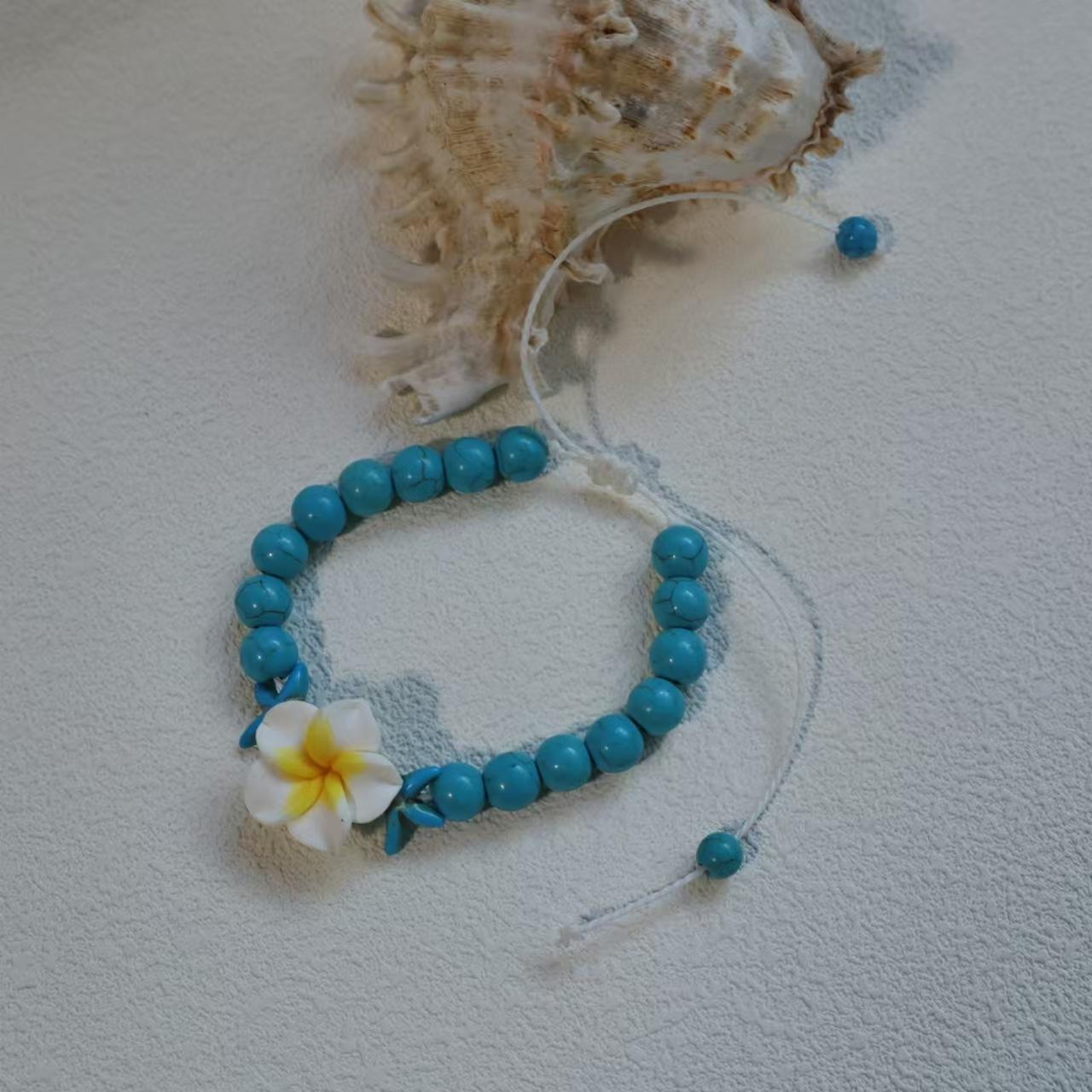 Acrylic Beaded Bracelet Woven Adjustable Boho Hand Chain белый