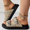 Women's Solid Color Platform Sandals, Double Buckle Design Straps Slip On Thick Bottom Slides Shoes, Summer Comfy Footwear