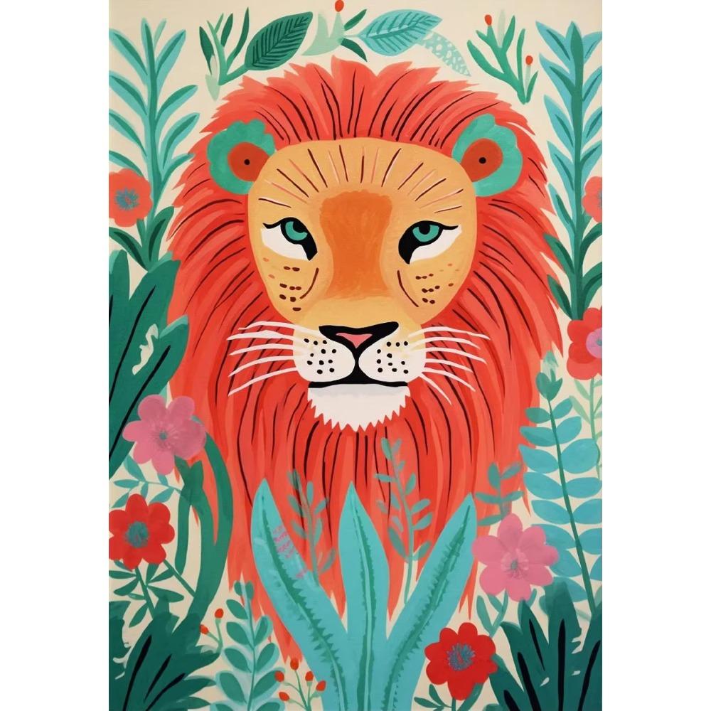 Pastel Botanical Jungle Animal Poster Giraffe Elephant Lion Parrot Snake Tiger Print Wall Art Picture Canvas Home Decor