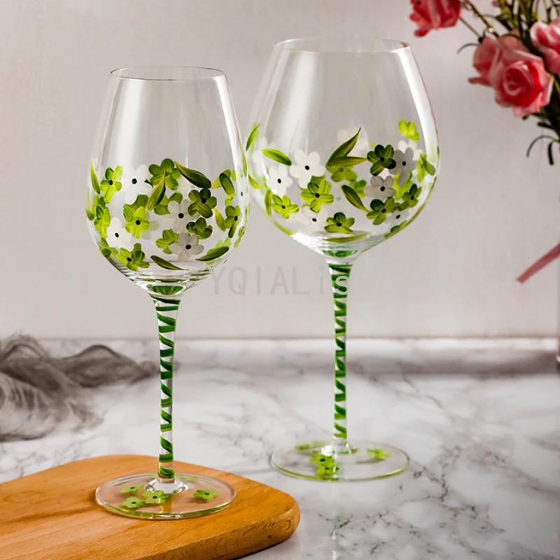Painted medieval tulip goblet 400-800ML high-value crystal glass juice home red wine