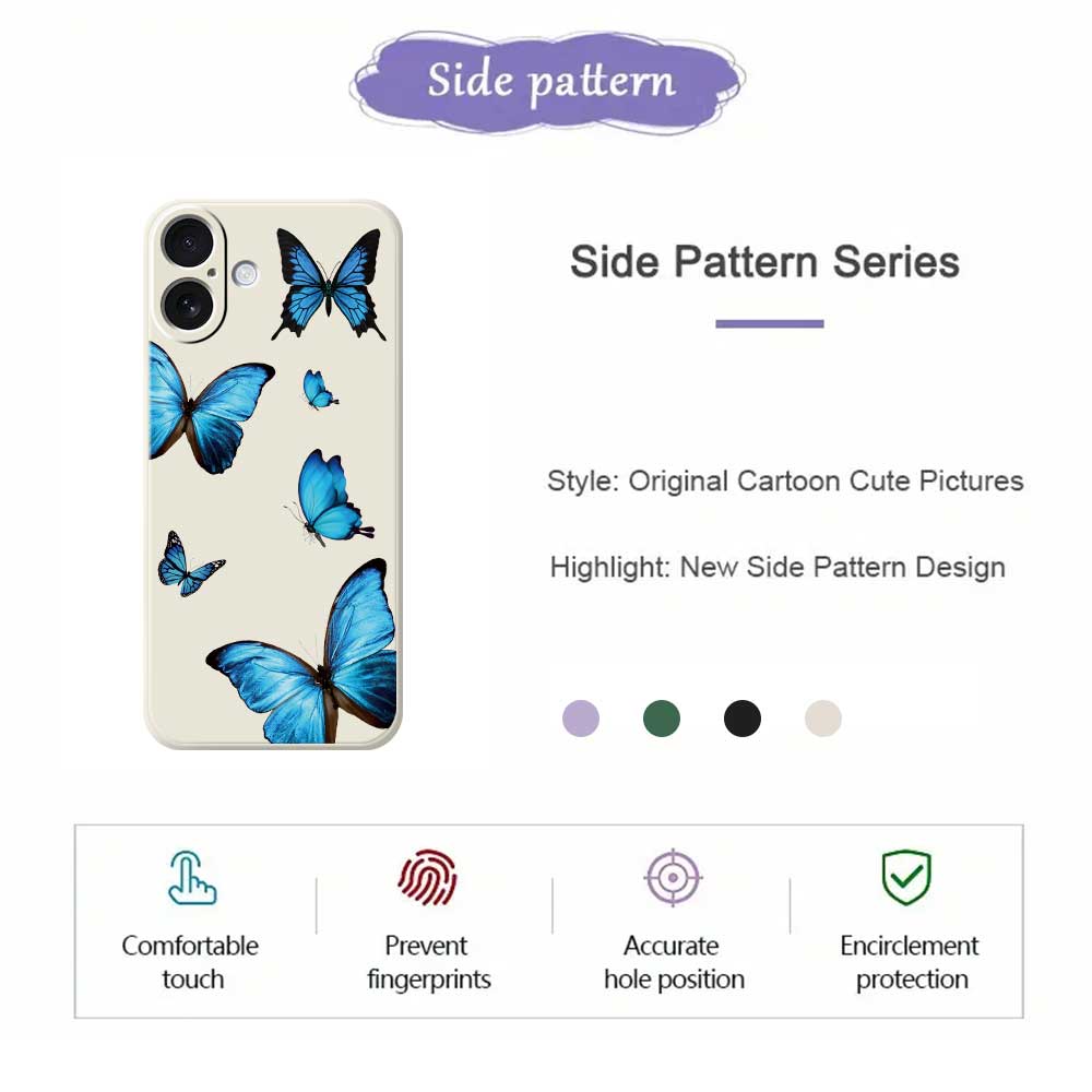 For iPhone 17 Case Blue Butterflies Pattern Printing Straight Edge TPU Phone Back Cover