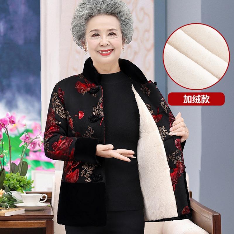 

A velvet warm grandma cotton coat for women s winter new fashion color matching retro Tang suit 5XL (recommended 160-87.5 kg)