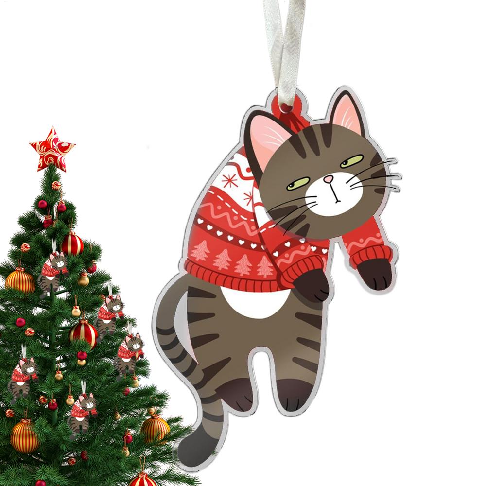 Cat Ornaments For Christmas Tree 2D Acrylic Ornament Seasonal Decor Christmas Tree Ornaments Decorative Pendant Car Rear View
