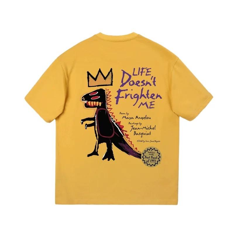 

Модный трендовый бренд Оверсайз Футболка с круглым вырезом и коротким рукавом с граффити динозавров 2024 Лето Хип-хоп Мужская и женская Новые топы S