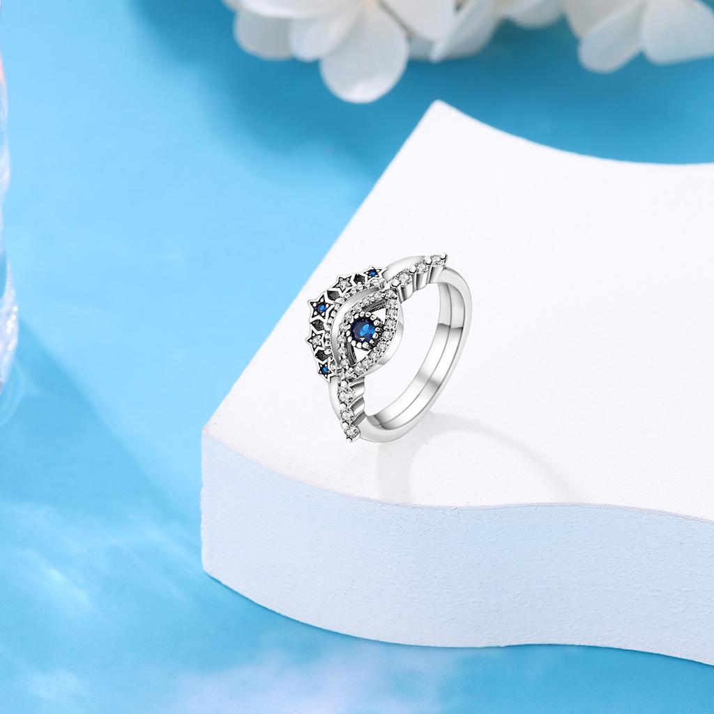 Rings for Women 925 Silver Color Popular Blue Zircon Blossom Flower Snowflake Stars Moon Rings Wedding Party Romantic Jewelry