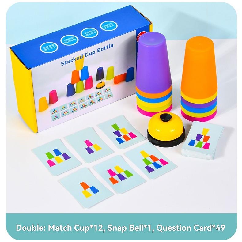 Montessori Toys Playsetss Stack Cup Game With Card Kid Learning Educational Intellectual Enlightenment Color Cognition Logic Training Children
