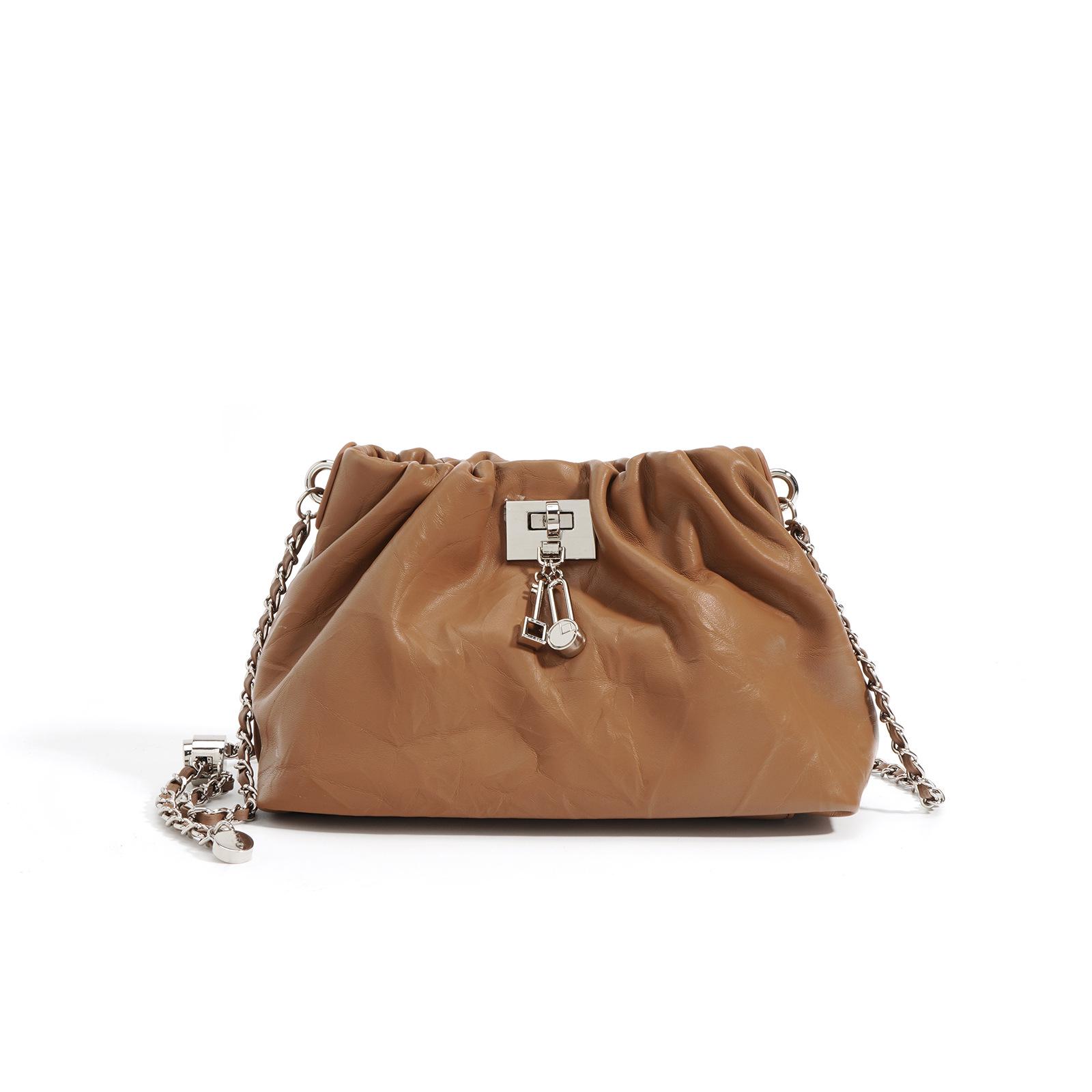 

Плиссированная сумка-облако из коровьей кожи с застежкой-замком: Ретро Высококлассная Сумка-Цепочка через Плечо на Одно Плечо для Женщин.