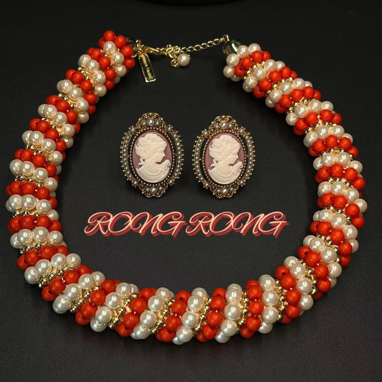 

Vintage Italian Red & White Beaded Necklace