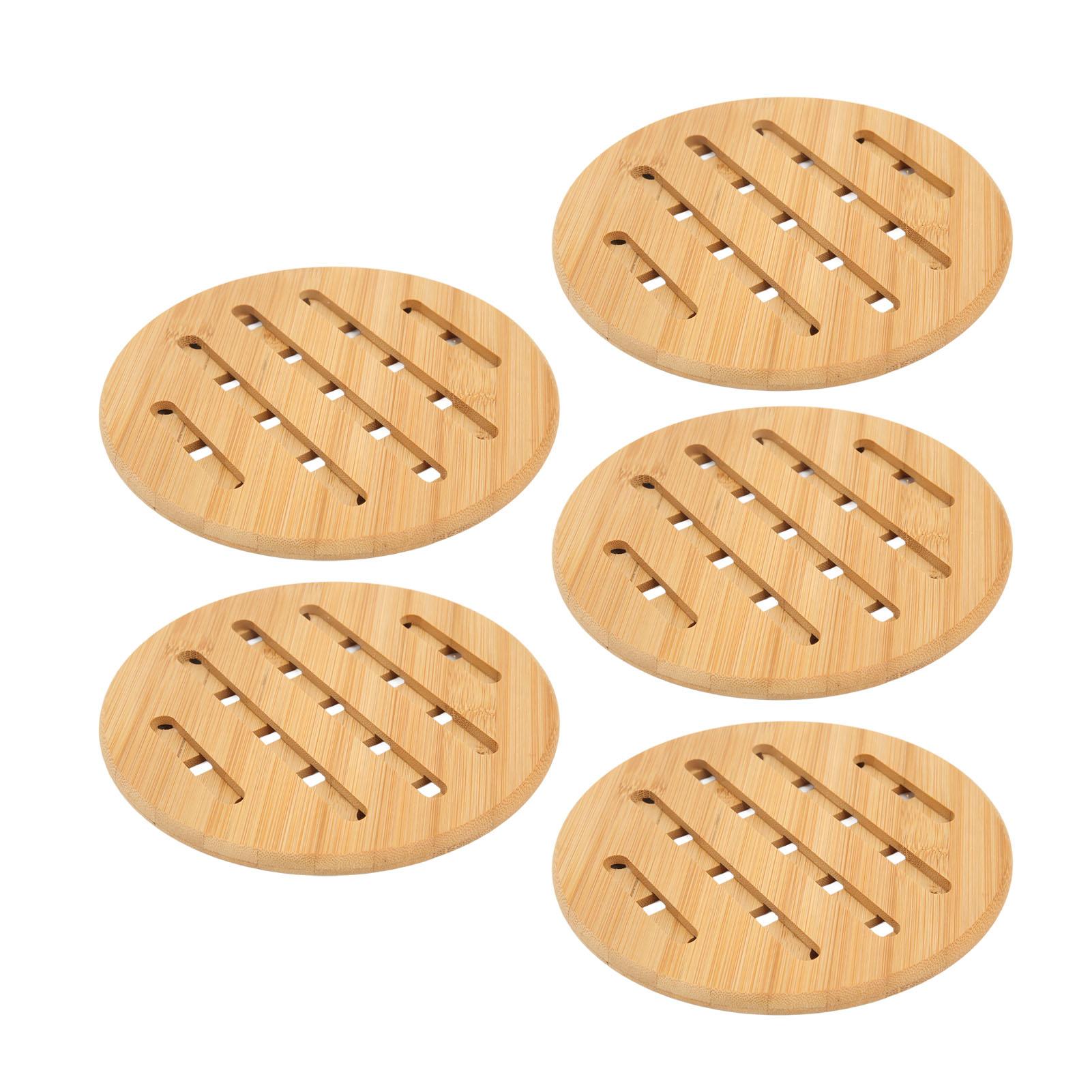 

5 Pcs Bamboo Hot Pad Table Mat Bamboo Trivet Pot Mat Heat Resistance for Hot Dishes Pot Bowl Teapot Round 18CM