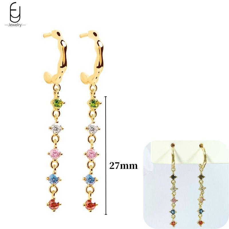 925 Silver Ear Buckles Fashion Hoop Earrings Colorful Crystal Pendants Gold Earring Premium Luxury Women's Jewelry Gift