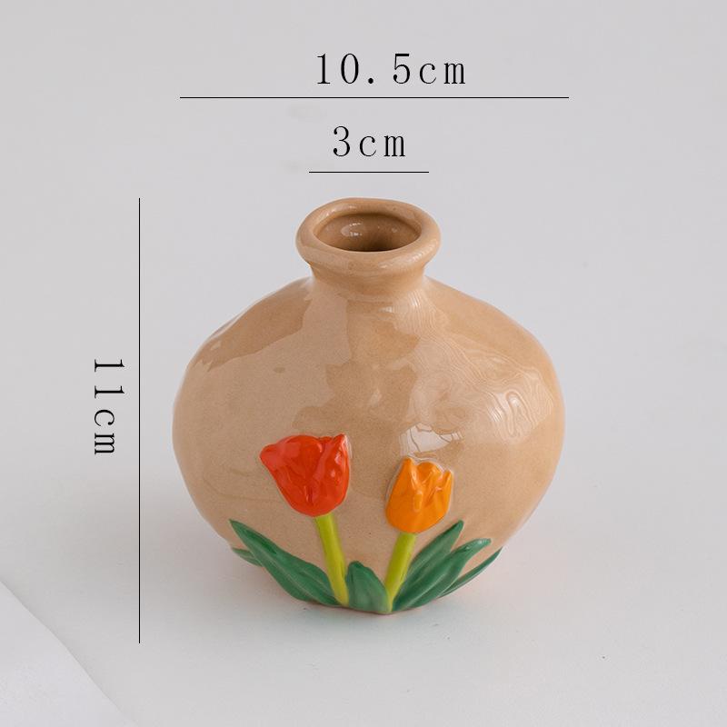 Wazon Reliefowy Trójwymiarowy Tulipany Vintage Ceramiczny Wazon Ręcznie Robione Akcesoria do Aranżacji Kwiatowych Dekoracja Domu