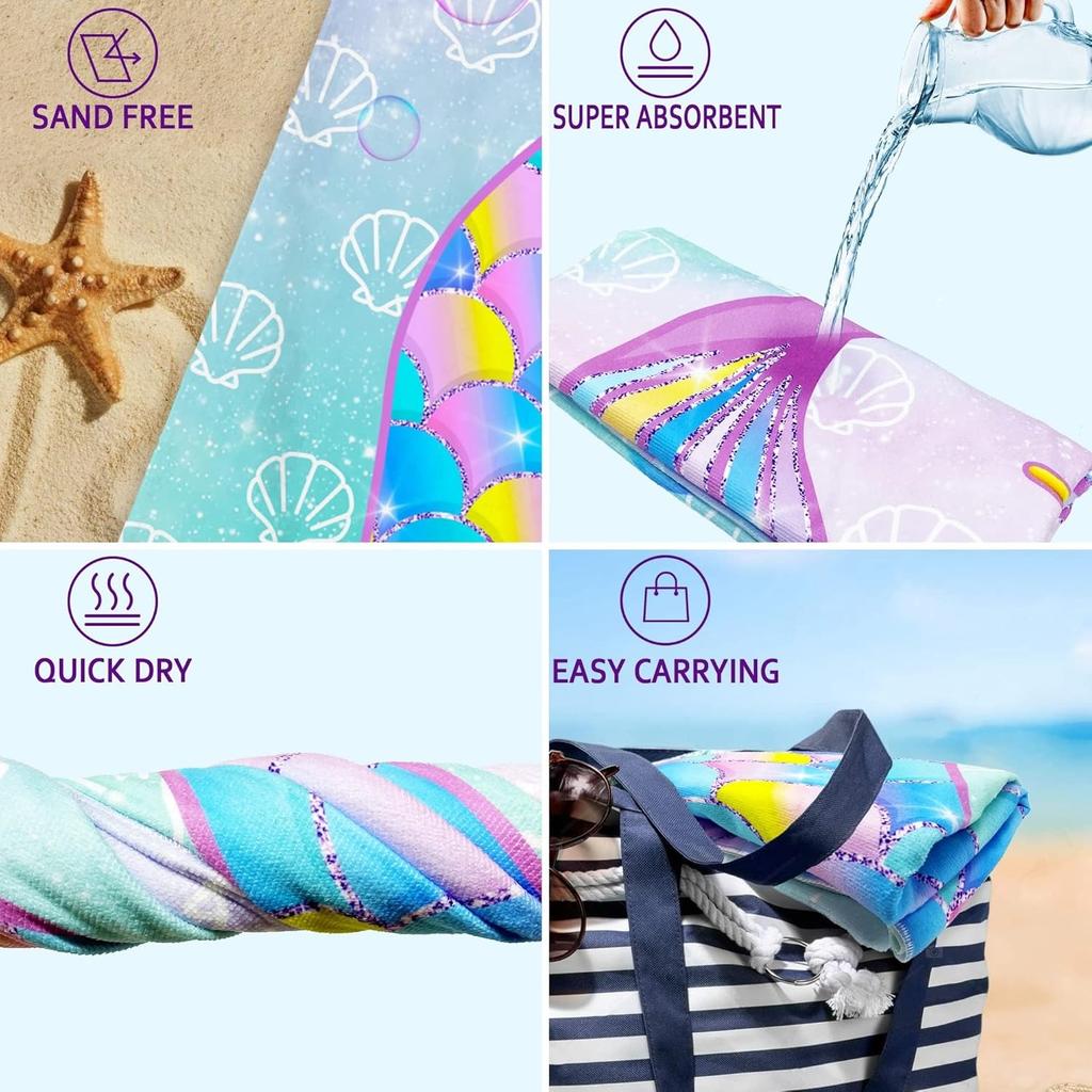 1PC Mermaid design Beach Towel for Children friends Gifts Towel Quick-Dry Towel For Bath Yoga Tourism Beach GYM Camping Swimming