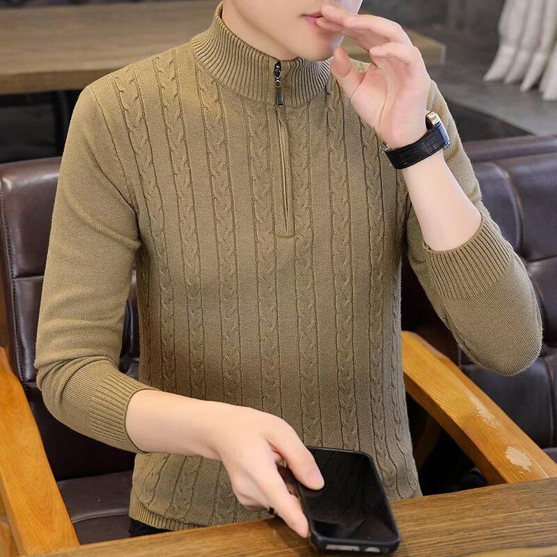 Men's 2025 Cable Knit Half-Zip Sweater - Casual Versatile Stand Collar Knitwear