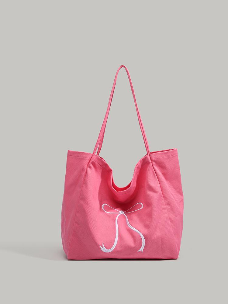 

Korean Lazy Wind Large Capacity Tote Bag Summer Simple Canvas Bag Student Class Shoulder Bag Versatile Handbag розовый