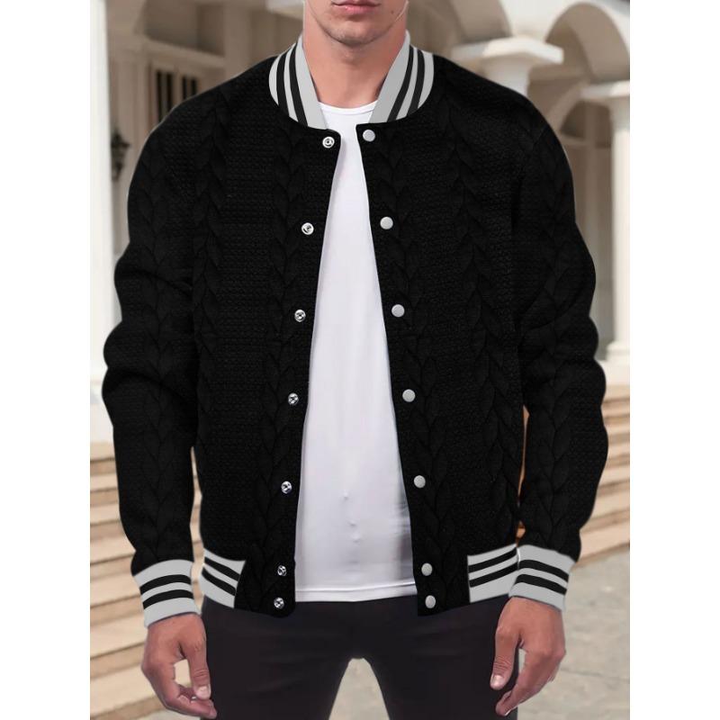 Vår och Höst Ny Stil Jacquard-knäppt Design Trendig Enfärgad Herrkofta Baseballuniform