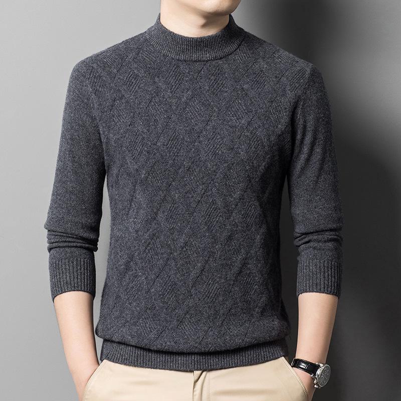 

Men s Half Turtleneck Wool Jacquard Sweater - Autumn/Winter Collection L - For 115-130 Jin серый