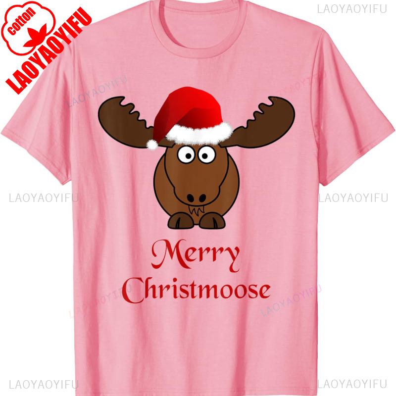 Merry Christmoose Lovely Deer PatternTShirt Loose Casual Style Crewneck Unisex Graphic Tshirts Allmatch Tops Tee Shirt Short S