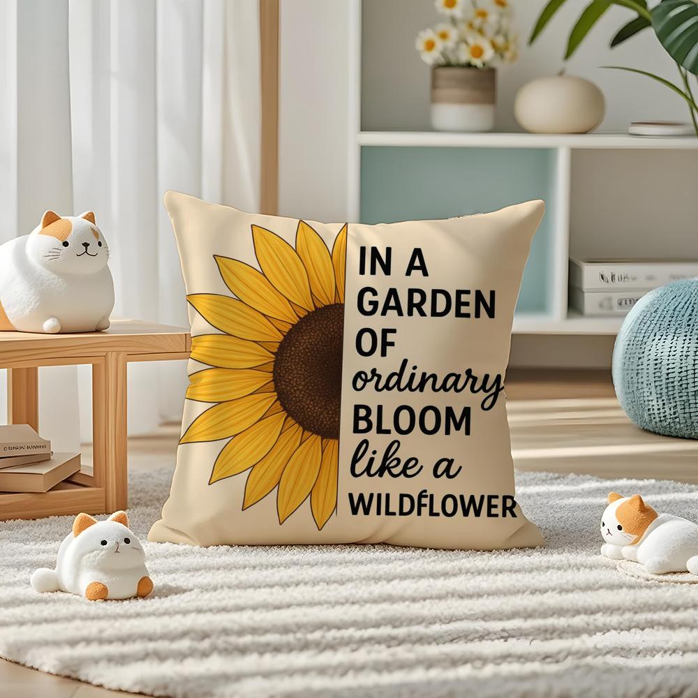 Sunflower Patterns Series Pillow Case Silky elegant Comfort Sofa Bed Invisible zipper