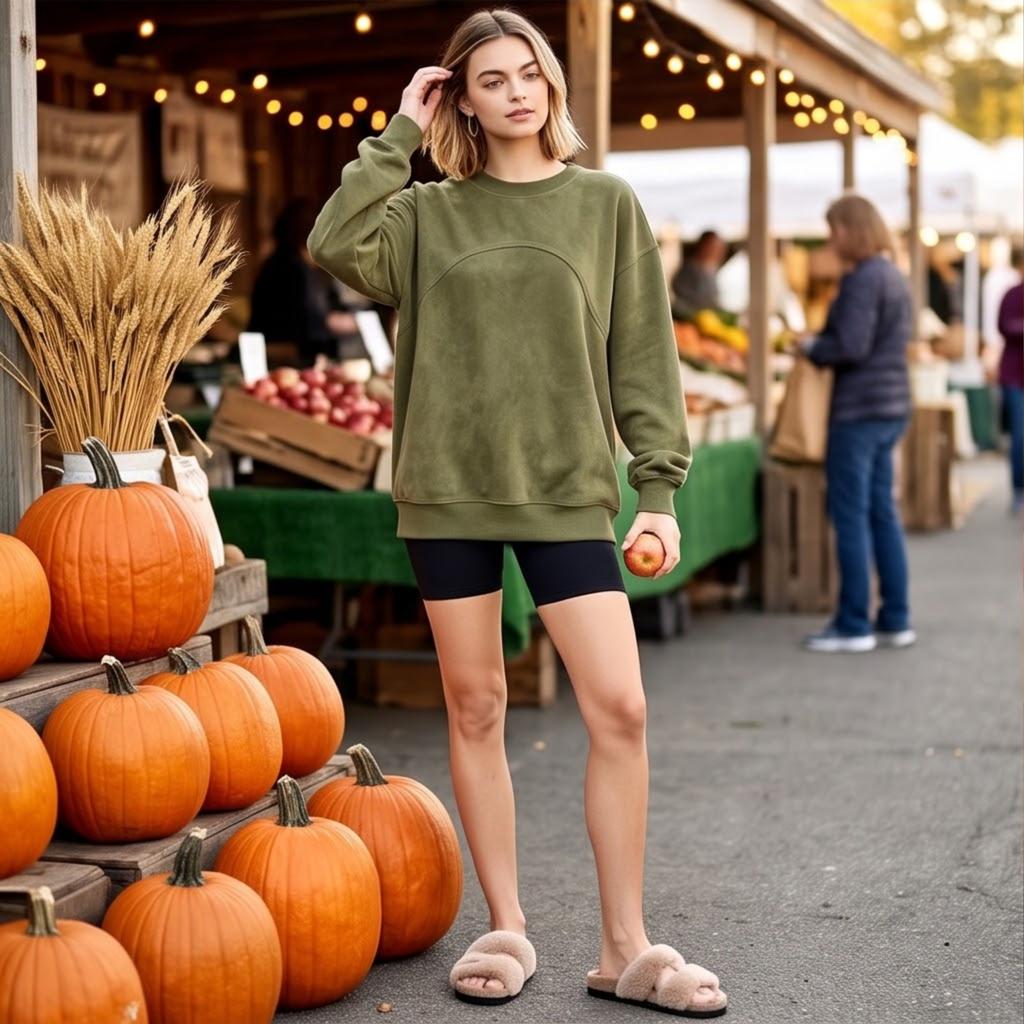 Women's Casual Pullover Top with Loose Fit, Drop Shoulder, Long Sleeves and Curved Seam