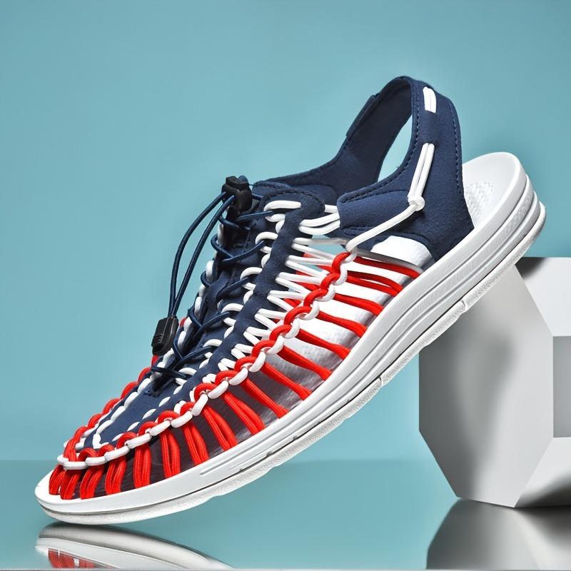 Men's Knitted Closed Toe Summer Sandals, Breathable and Non Slip Shoes with Elastic Shoelaces, Suitable for Outdoor Leisure, Spring and Summer Wear