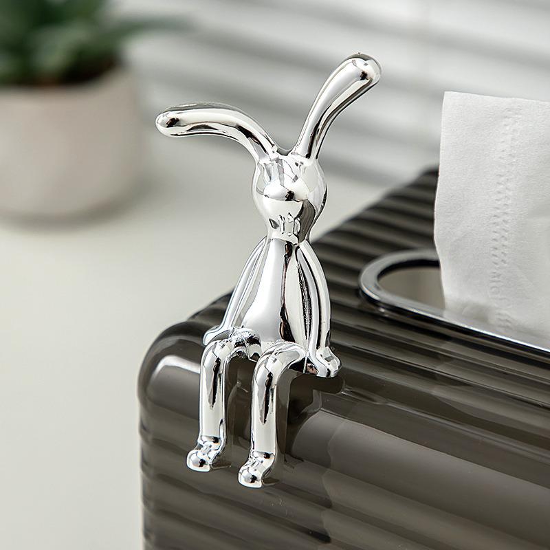Nordic Electroplated Long-Eared Rabbit Figurine for Living Room or Cabinet Decor
