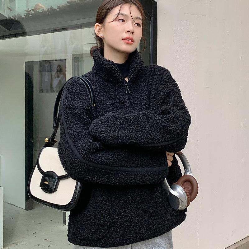 Осень-зима Большие размеры Женские однотонные пуловеры Винтажная толстая верхняя одежда Повседневные свободные топы с длинным рукавом L 5099₽