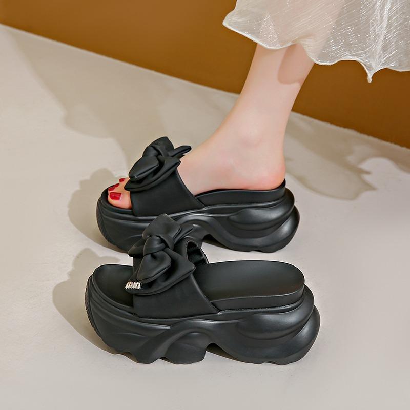 Fashion 7CM Heels Wedge Slides Sandals Female Summer Butterfly Knot Non Slip Beach Casual Outdoor Slippers Walking Chunky Shoes Woman