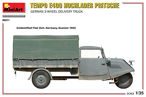 Miniart 1/35 Scale German Tempo E400 High Loader Flatbed Delivery Van, Three-Wheel Plastic Model, Model MA35371
